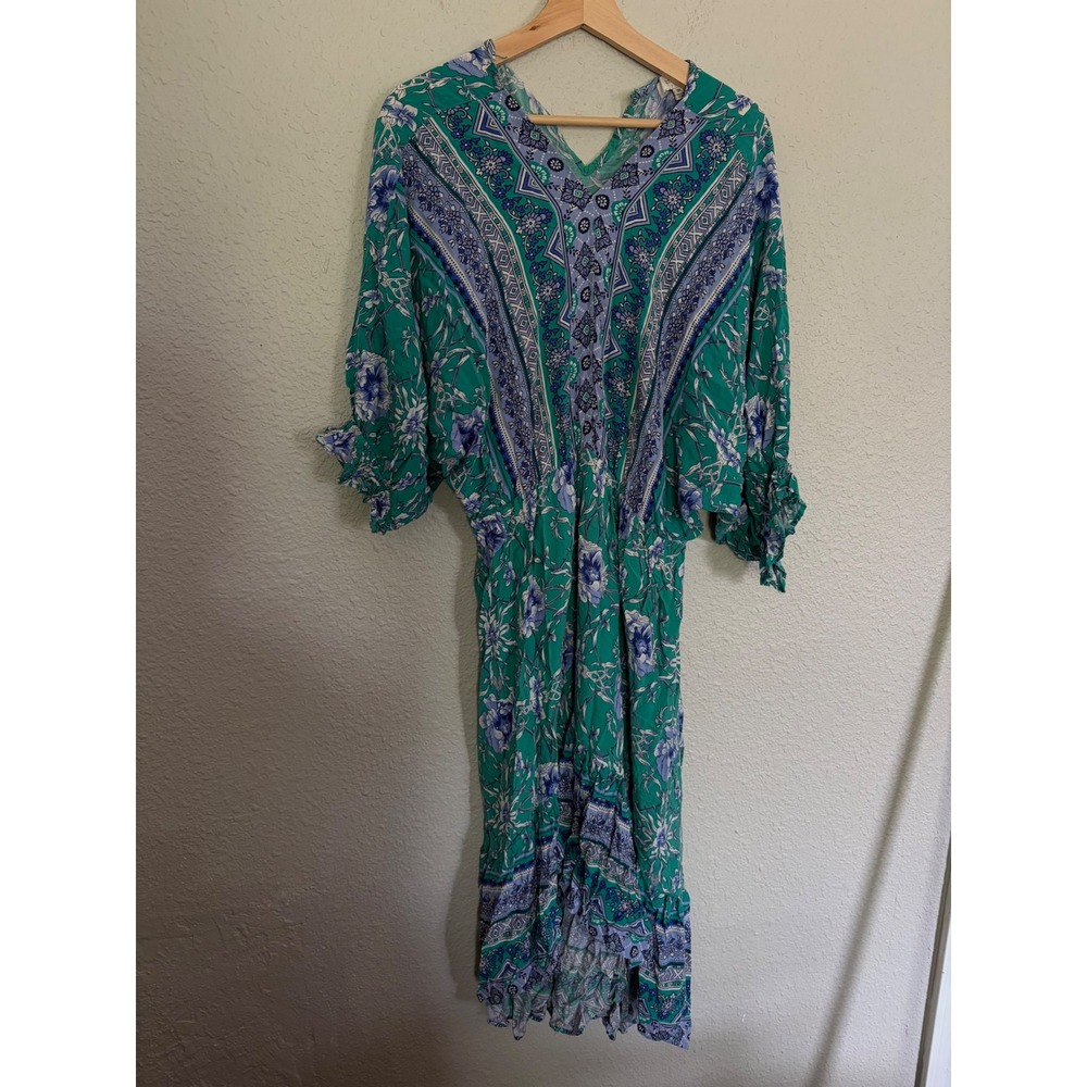 Umgee Boho Floral High Low Dress Green Blue Paisley WA6230 1XL